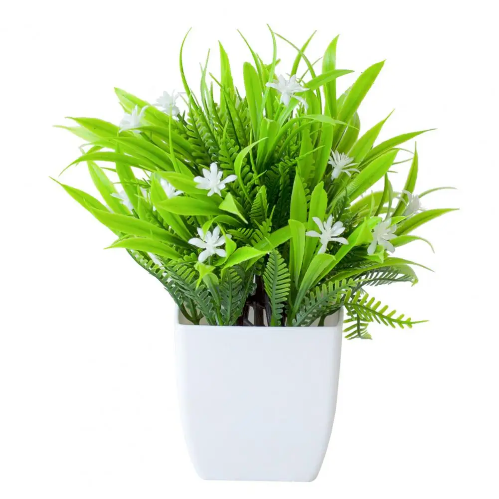 No Watering Fake Plants Artificial Eucalyptus Potted Plant with Purple White Flowers Uv-resistant Faux Greenery Indoor for Desk