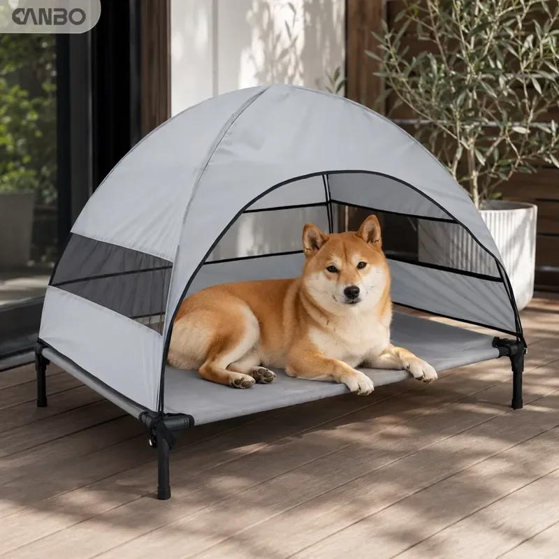 for CanboPet Outdoor Breathable Oxford Cloth Elevated Dog Bed with Canopy Portable Travel Camping Pet Bed