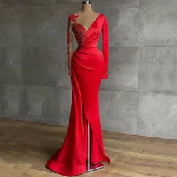 Simple Satin Fabric Women Evening Dresses Long Sleeves Customized Gowns Formal Fashion Cocktail Party Dress Vestidos De Noche