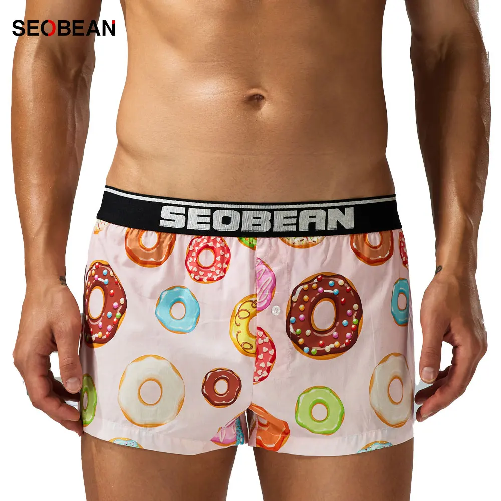 

SEOBEAN Men's 100% Cotton Men's home pants, cute style sleep pants, casual and comfortableMale Sleepwear Comfortable Boxers.