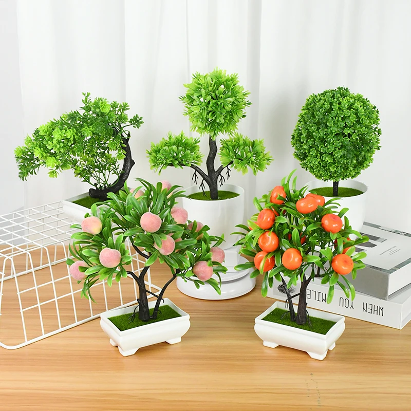 Knstliche Plastik pflanzen Bonsai kleiner Baum Topf geflschte Pflanze  Blumen Topf Ornamente Hochzeit Festival Home Room Tisch dekoration -  AliExpress 15
