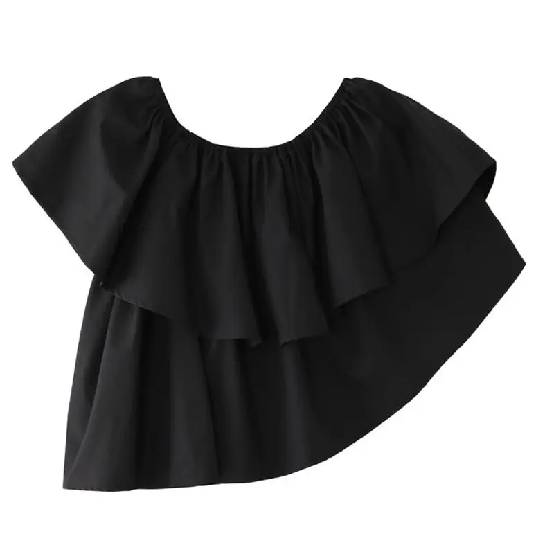 Sleeveless Ruffles Off Shoulder Sweet Shirt Tops Summer Solid Patchwork All-match Youth Y2K Women Clothing Sexy Fashion Trend