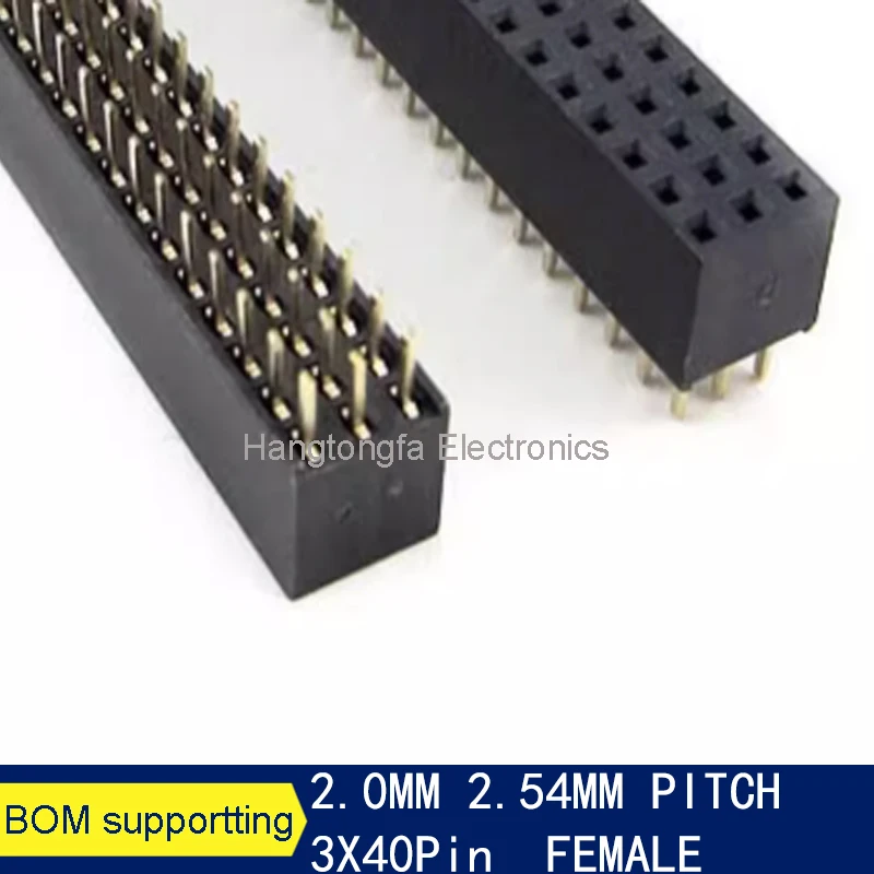 2 sztuki 2.0MM 2.54MM 3*40P trzyrzędowe męskie i żeńskie 3x40 oddzielne szpilki do złącze pinowe w rzędzie, pozłacane nóżki 90 stopni