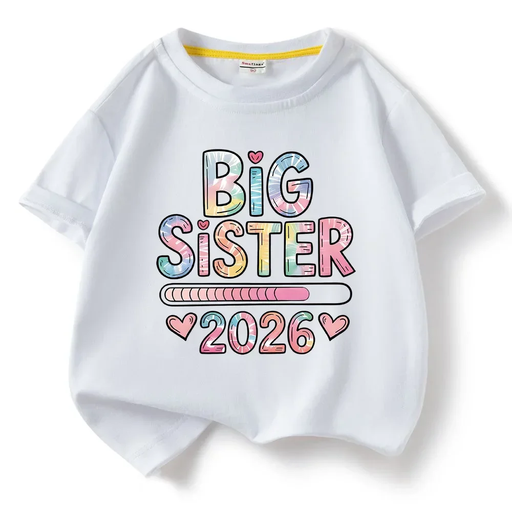 2026 New Model Kids Cotton Short Sleeve Tee T-shirt Big Sister Pattern Girls T Shirts Girls Tops Short Sleeve