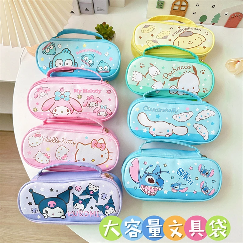 Sanrio Kawaii Kuromi My Melody Stationery Bag Hello Kitty Cinnamoroll Large Capacity Pencil Case Cartoon Cute Storage Bag Gifts