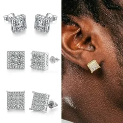 1 Pair Hiphop Rock Stud Earrings for Men Classic Silver Color Jewelry Crystal Iced Out Piercing Cartilage Ear Accessories Gift
