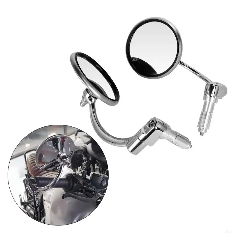 D5BE Pair Classical Round Motorcycle Mirror Aluminum Adjustable for Better Visibility