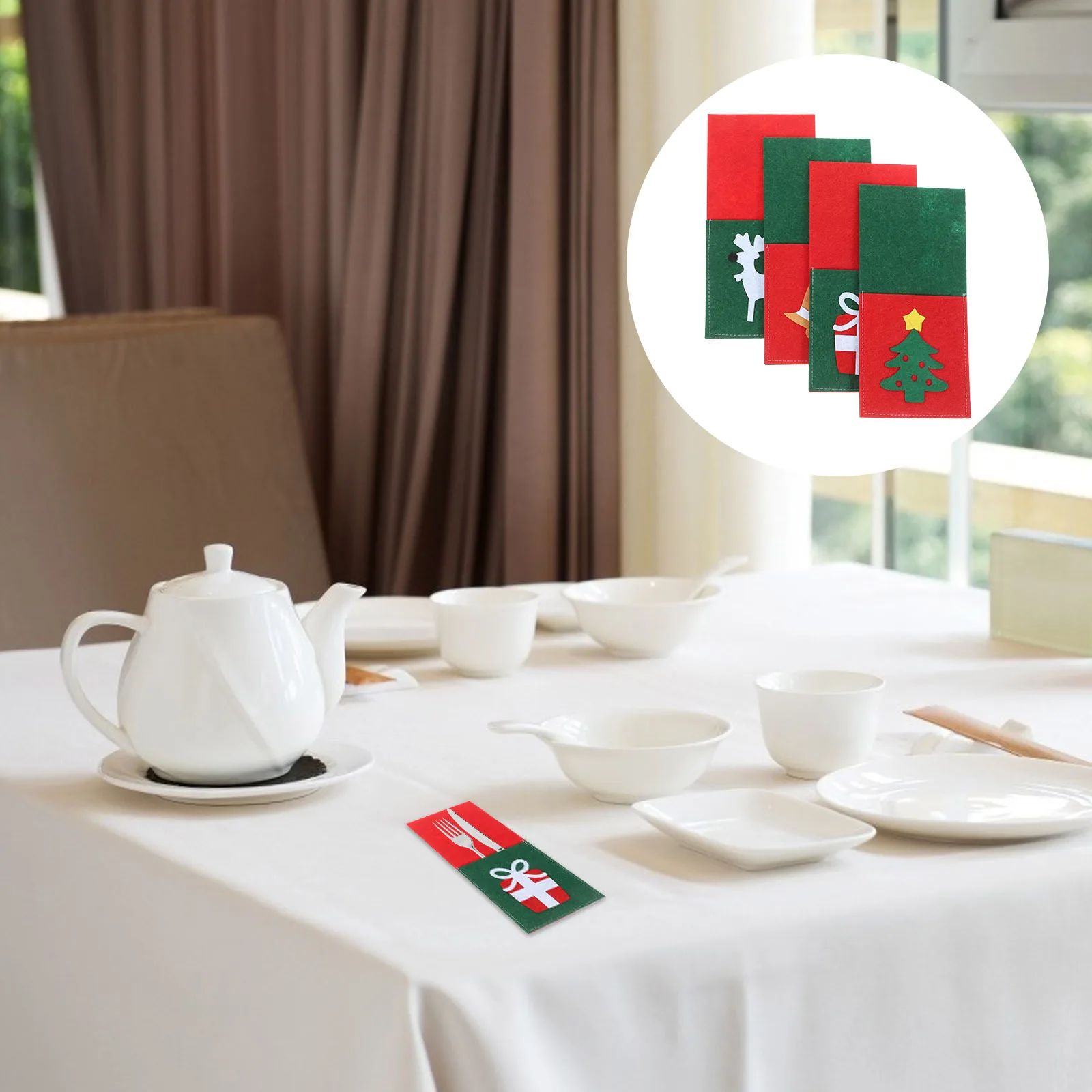 

4Pcs Christmas Cutlery Holders Felt Bags Xmas Tableware Decor Holiday Dinner Party Silverware Holder Festive Supply