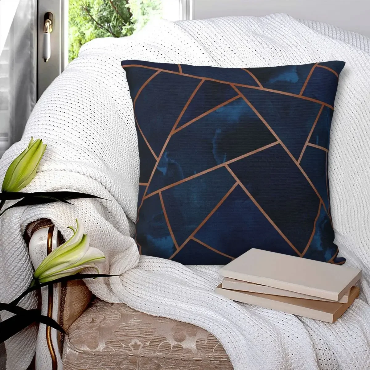 Navy & Copper Geo Pillowcase Polyester Pillows Cover Cushion Comfort Throw Pillow Sofa Decorative Cushions Used for Home Bedroom