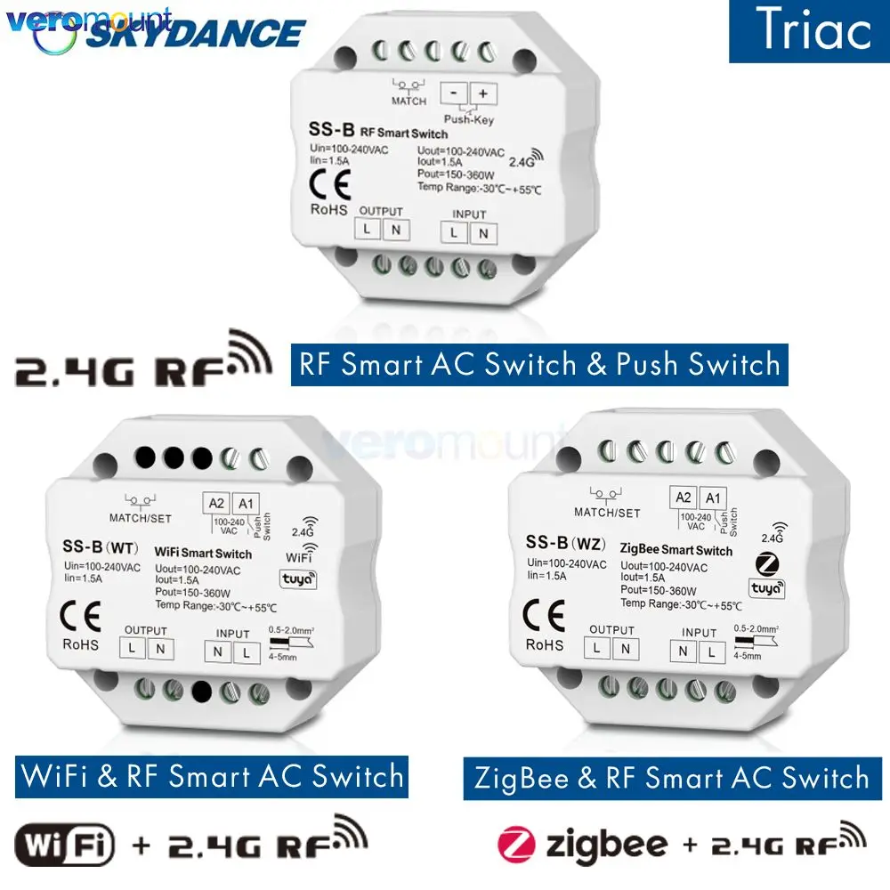 

Skydance SS-B 1.5A RF Push Switch SS-B(WZ) 1CH*1.5A ZigBee RF Push Switch SS-B(WT) WiFi RF Push Switch Tuya App AC Dimmer