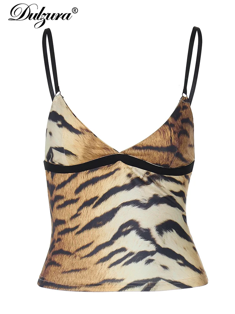 Dulzura Tiger Printed Top Women Backless Camisole Crop Tops Party Sexy Party Club Casual Streetwear Summer Beach Y2K Wholesale