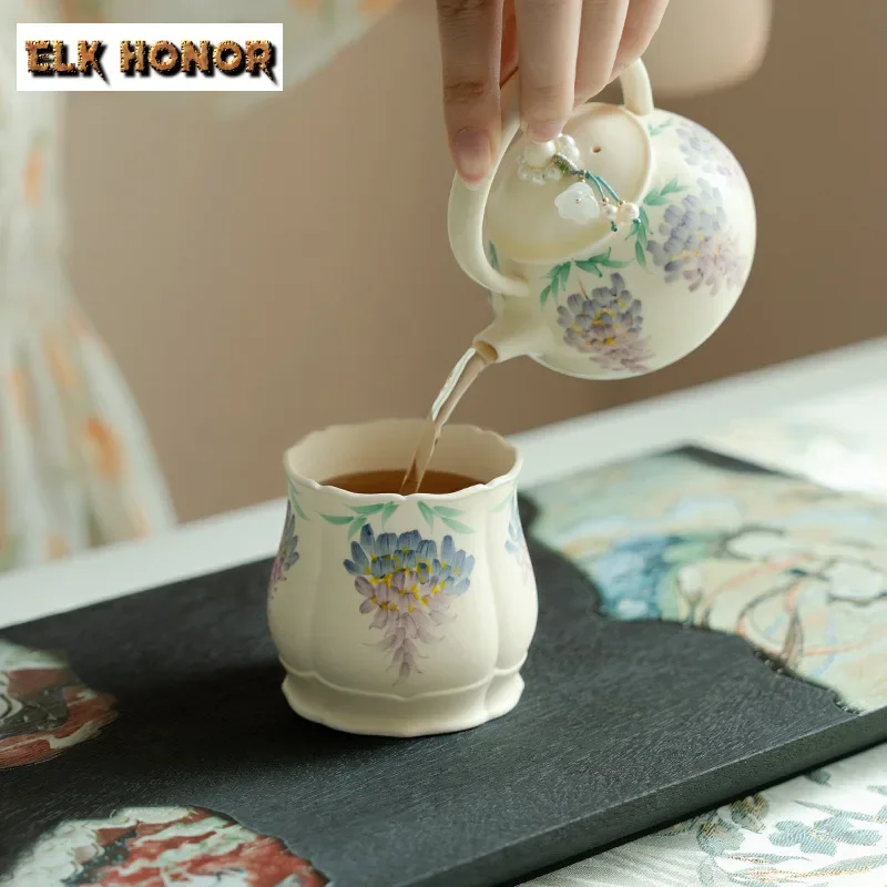 

150 мл чистая ручная роспись цветок глицинии чайная чашка элегантная чайная чаша кувшин для дегустации чая персональная чашка Jianzhan Master чашки китайский чайный сервиз