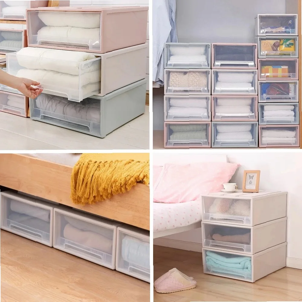 

Large Stackable Clear Plastic Drawer Storage Box for Clothes, Underwear, Quilt & Closet Organizer