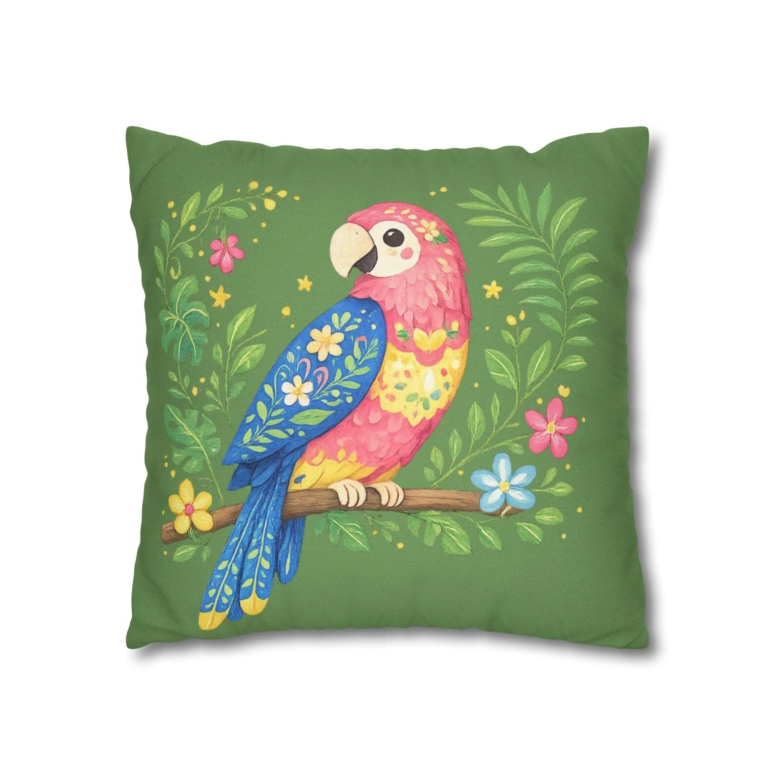 Folk Art Parrot Pillow Cover Jungle Room Decor Whimsical Animal Cushion Case Comfortable for Indoor Sofa Home Decor Pillow Cover