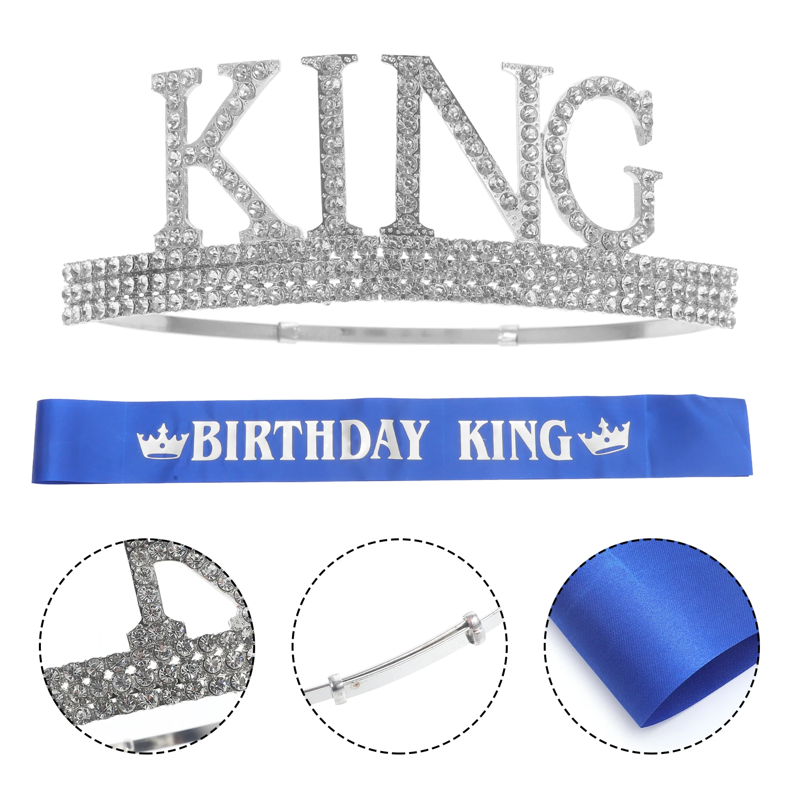 

Men Birthday Sash King Prom Decorations Sequin Cosplay Costume Crown Crowns Party Headb Royal Glitter