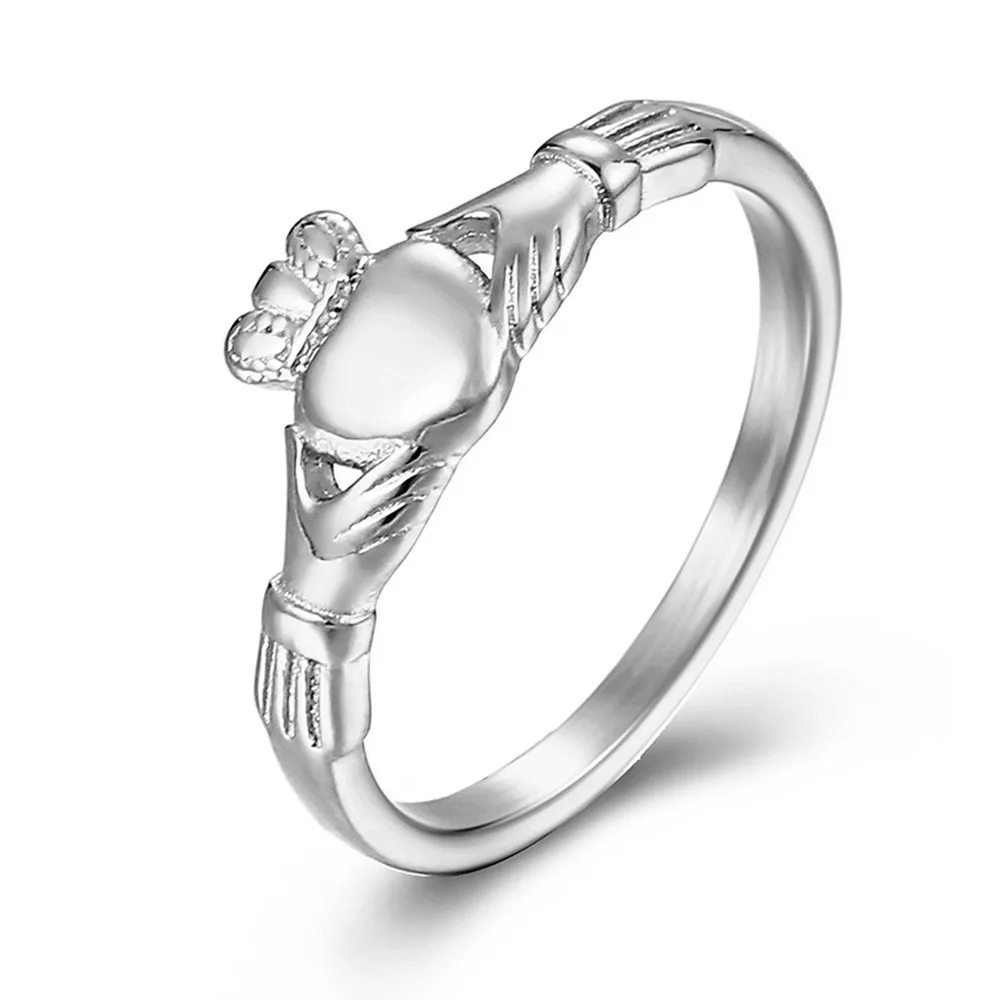 Stainless Steel Irish Claddagh Ring Heart Crown Wedding Promise Band for Women Men