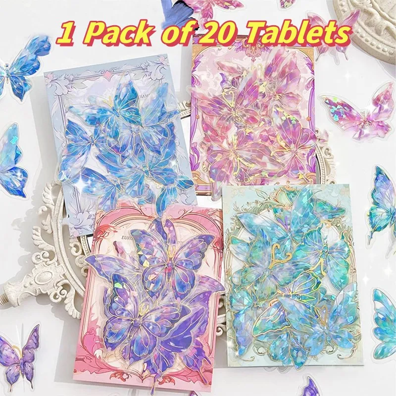 3D Butterfly Stickers Set Ice Crystals Holographic Shiny Transparent Decals Scrapbook Stickers Waterproof Resin Stickers