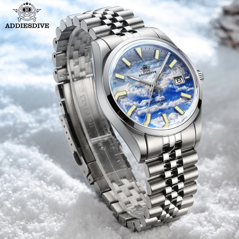 ADDIESDIVE 3D Cloud Sea Dial автоматические механические часы роскошные светящиеся часы из нержавеющей стали 100 м для дайвинга reloj hombre