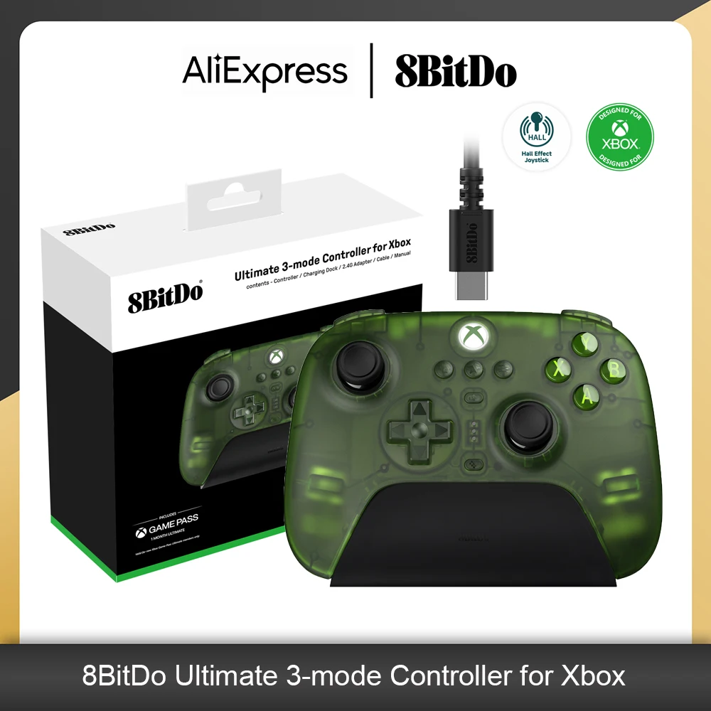 

8BitDo Ultimate 3-mode Controller Gamepad with Hall Effect Joysticks for Xbox Series X S, Xbox One, PC Windows 10 11 and Android