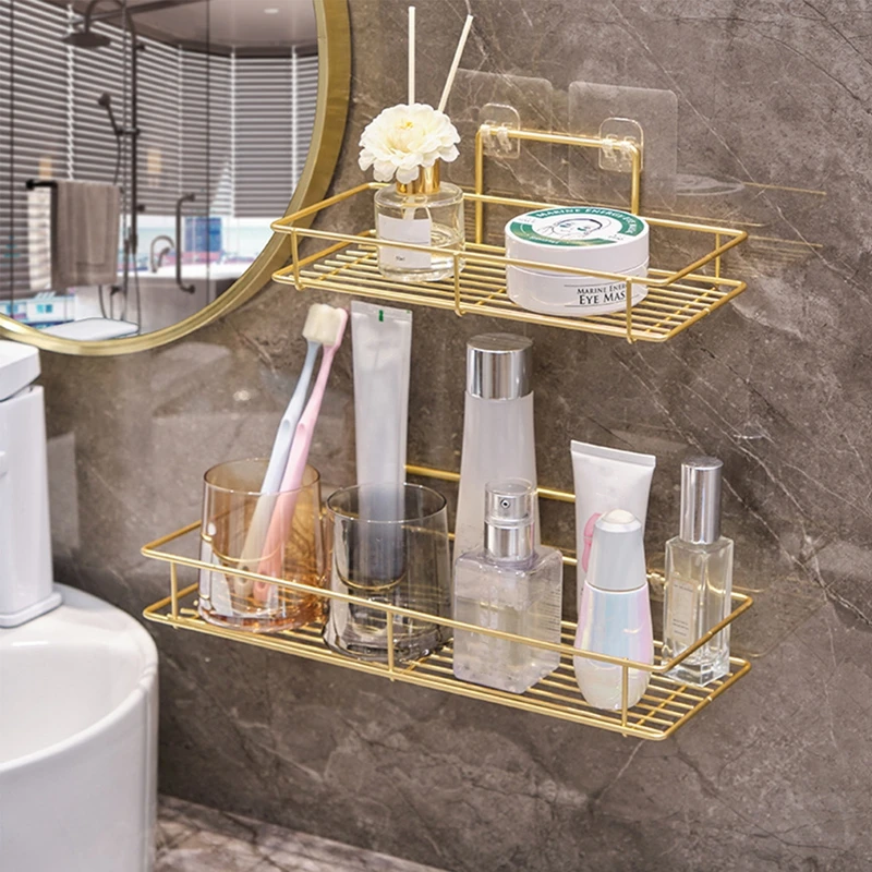 Hole-Free Wall-Mounted Mouthwash Cup Storage Rack, Light Luxury Black Gold Sanitary Bathroom Rack Bathroom Accessories