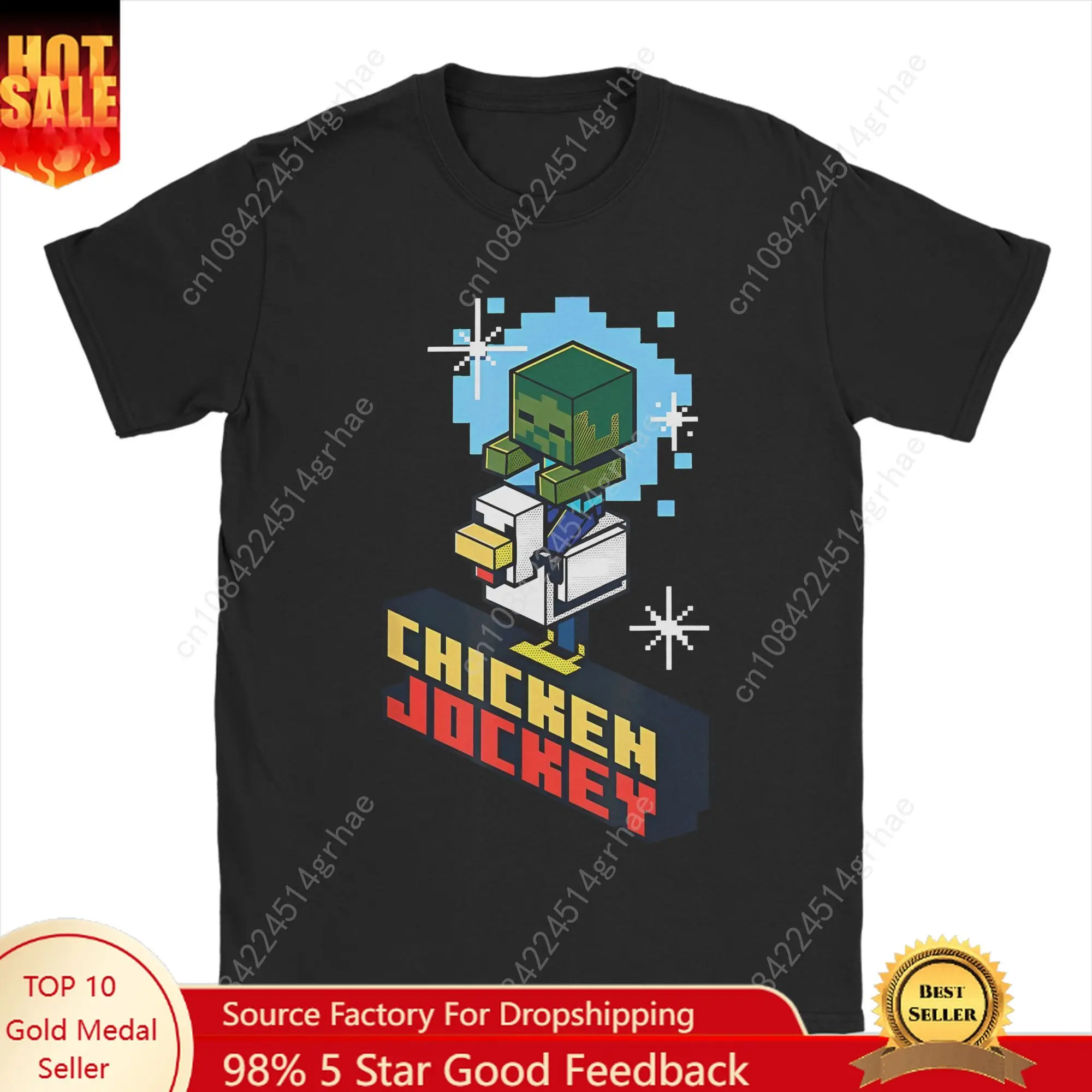 

Oversized T-Shirt Summer Chicken Jockey Zombie Pixel 2025 Hip Hop T Shirts Cute Chicken Cotton Tee Shirt for Men Short Sleeve