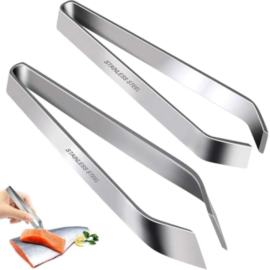 Professional Stainless Steel Fish Bone Tweezers and Slant Pliers Remover Set - 2 PCS for Cooking Salmon Trout - Kitchen Fish Bo