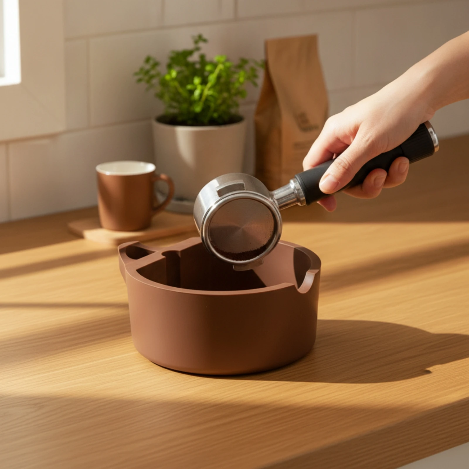 Espresso Knock Box Compact Coffee Knock Box with Bar Coffee Grounds Container Long-Lasting Accessory Stable for Baristas, Cafes