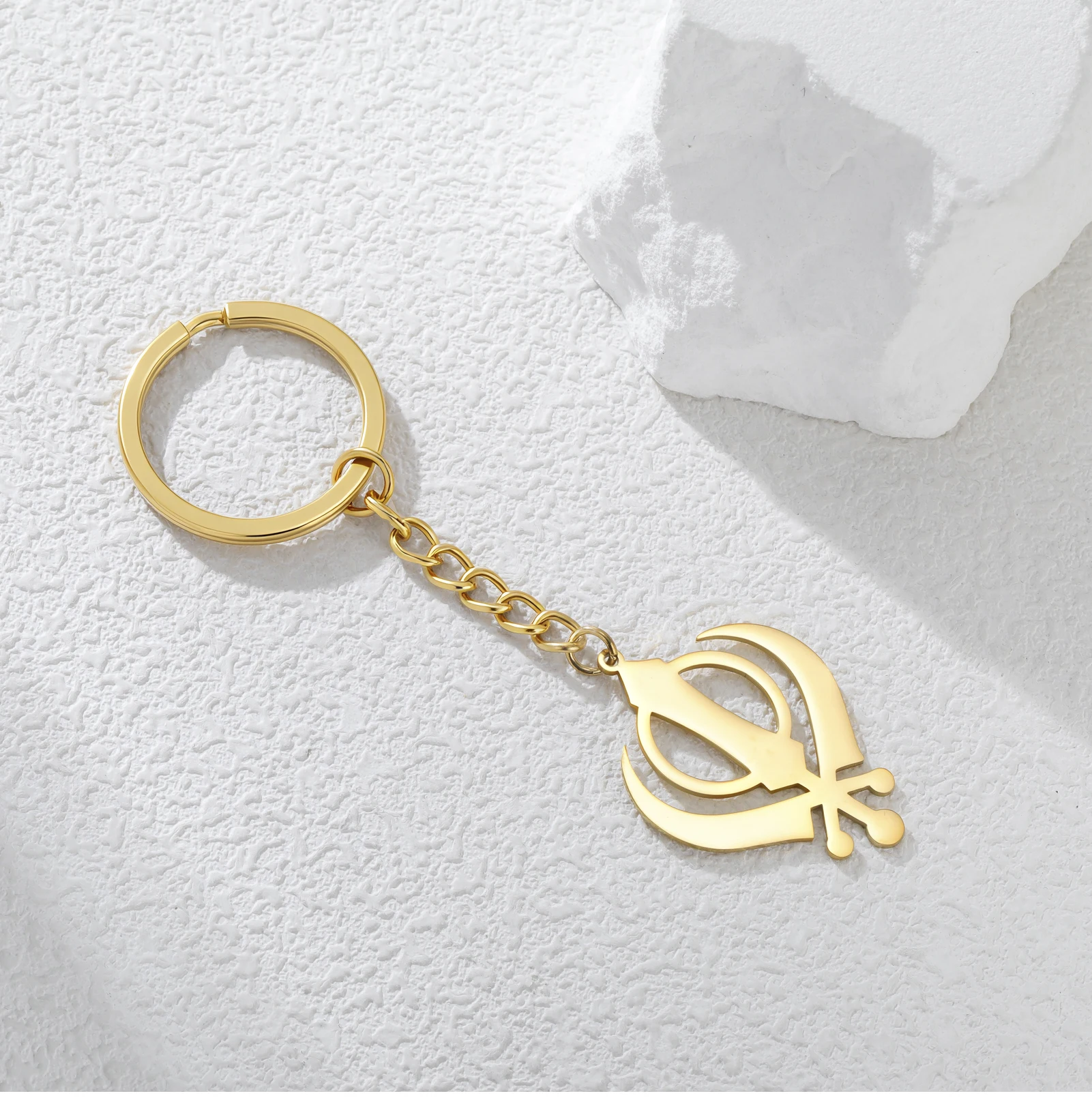 CoolTime 2026 Neuer Khanda Sikh-Symbol Schlüsselanhänger Edelstahl Goldfarben Religiöser Schmuck Amulett Schlüsselring Geschenk für Sikhs – Detail 14