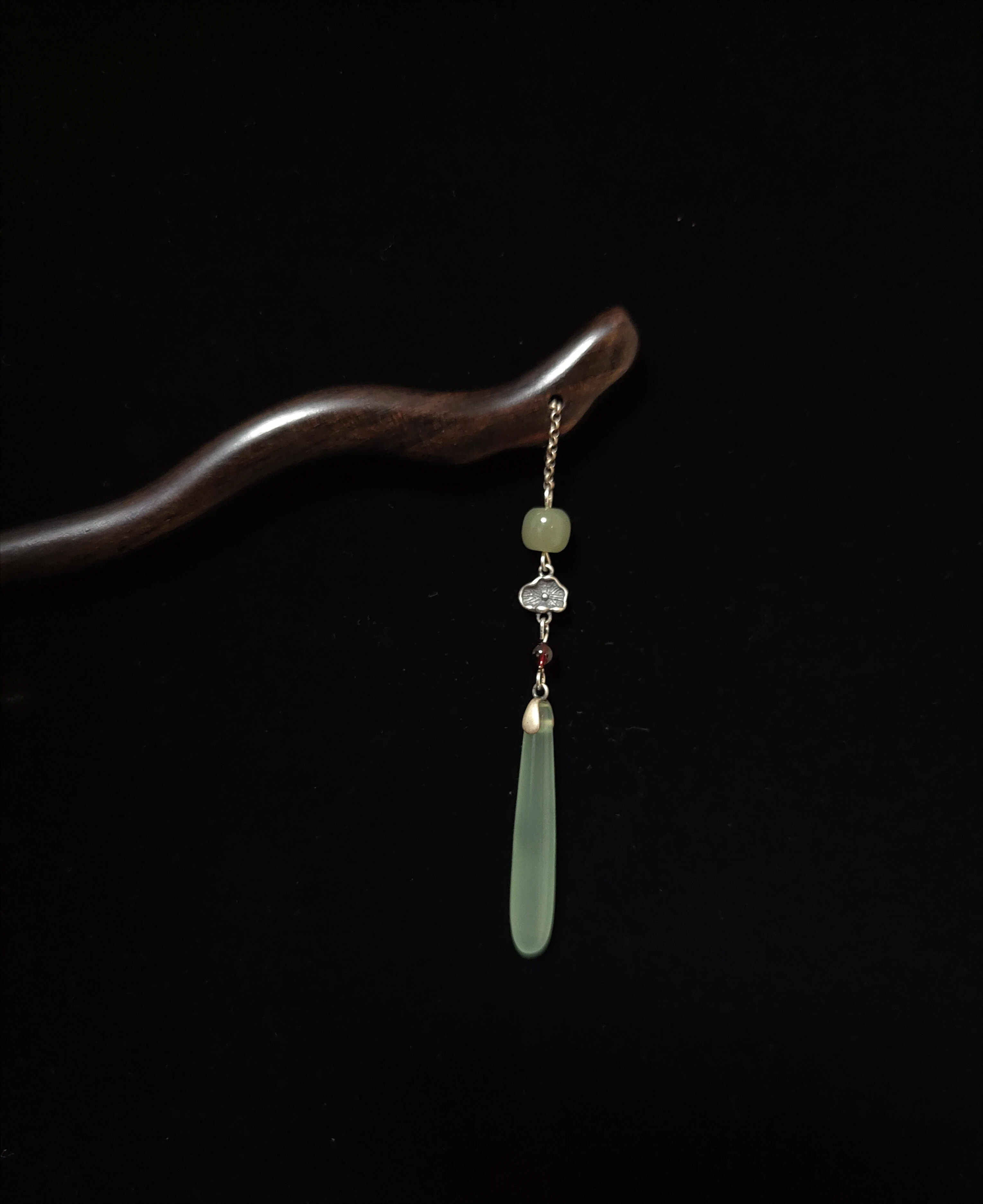 

[Green Lotus · White Dew] Original New Chinese Hairpin Ancient Hanfu s925 Sterling Silver Natural Ebony Hairpin Female