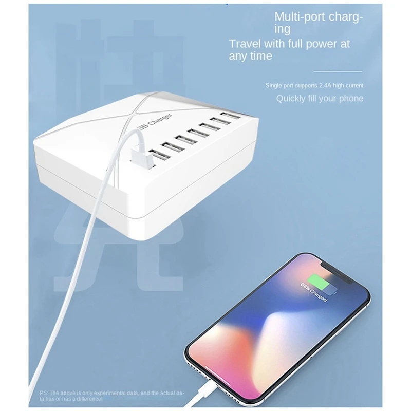 1 PCS Fast Charge Charger Hub 8 Port Fast Charge Charger Charging Desktop Dock Charger UK Plug Black