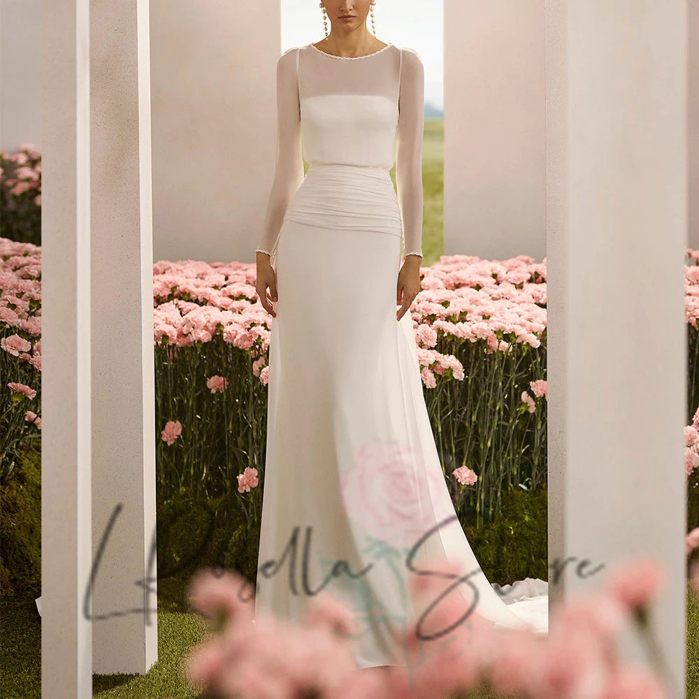 

LRosella простое свадебное платье без бретелек по индивидуальному заказу с длинными рукавами и шлейфом часовни, свадебное платье, платья de novia 2025