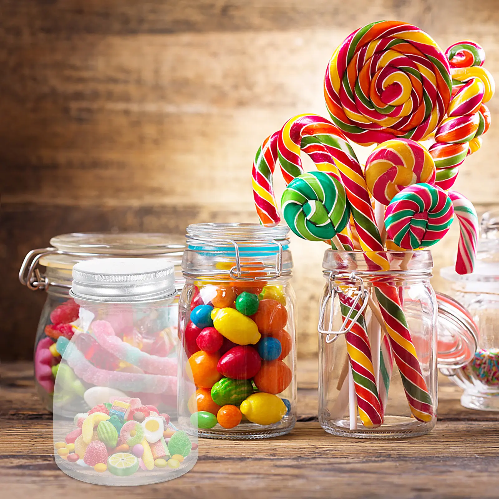 6pcs Glass Storage Jars with Airtight Aluminum Lids – Candy, Sugar, Tea, Cereal & Flour Containers