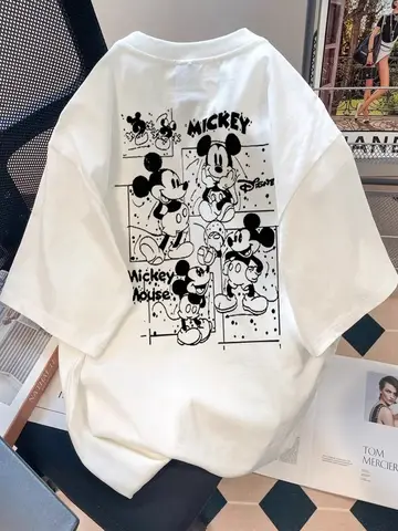 플러스 사이즈 뚱뚱한 Mm 코튼 만화 미키 타이드 브랜드 아메리칸 레트로 반팔 티셔츠 여성 재미있는 탑 여성 플러스 사이즈 의류