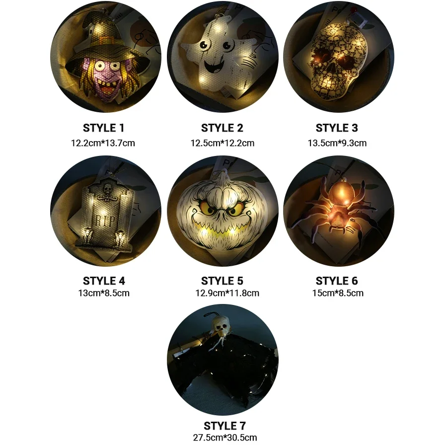 Lampu Led dekorasi Halloween, lampu lentera dekoratif Halloween lampu depan tengkorak iblis, lampu Led Jack-O-lentera dekorasi Halloween, senar lampu