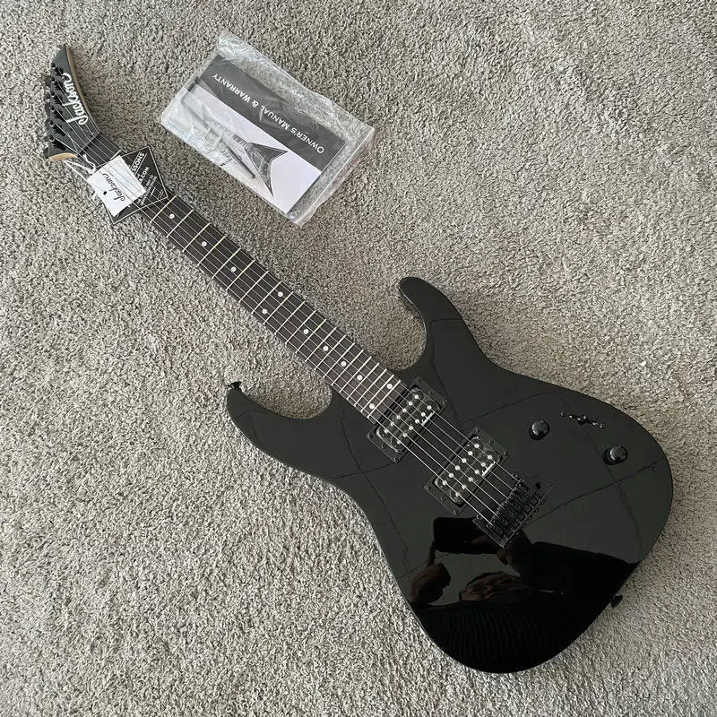 Guitarra Eléctrica Jackson JS12 Dinky de 24 Trastes, Acabado Negro Brillante, Tamaño Completo, Guitarra de Metal para Principiantes
