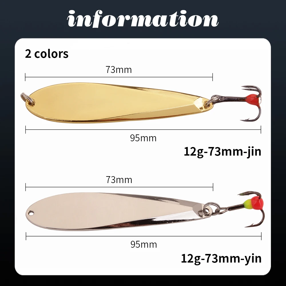 FISH KING Vertical Jigs Winter Ice Fishing Lure 73mm/12g 1PCS Metal Spoonbait with Treble Hook for fishing of perch and pike