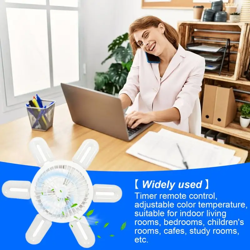 

Socket Fan With Light Led Ceiling Fan 3 Colors Dimmable Adjustable Speeds Silent LED Bulb For Home Bedroom Folding Leaf Lamp