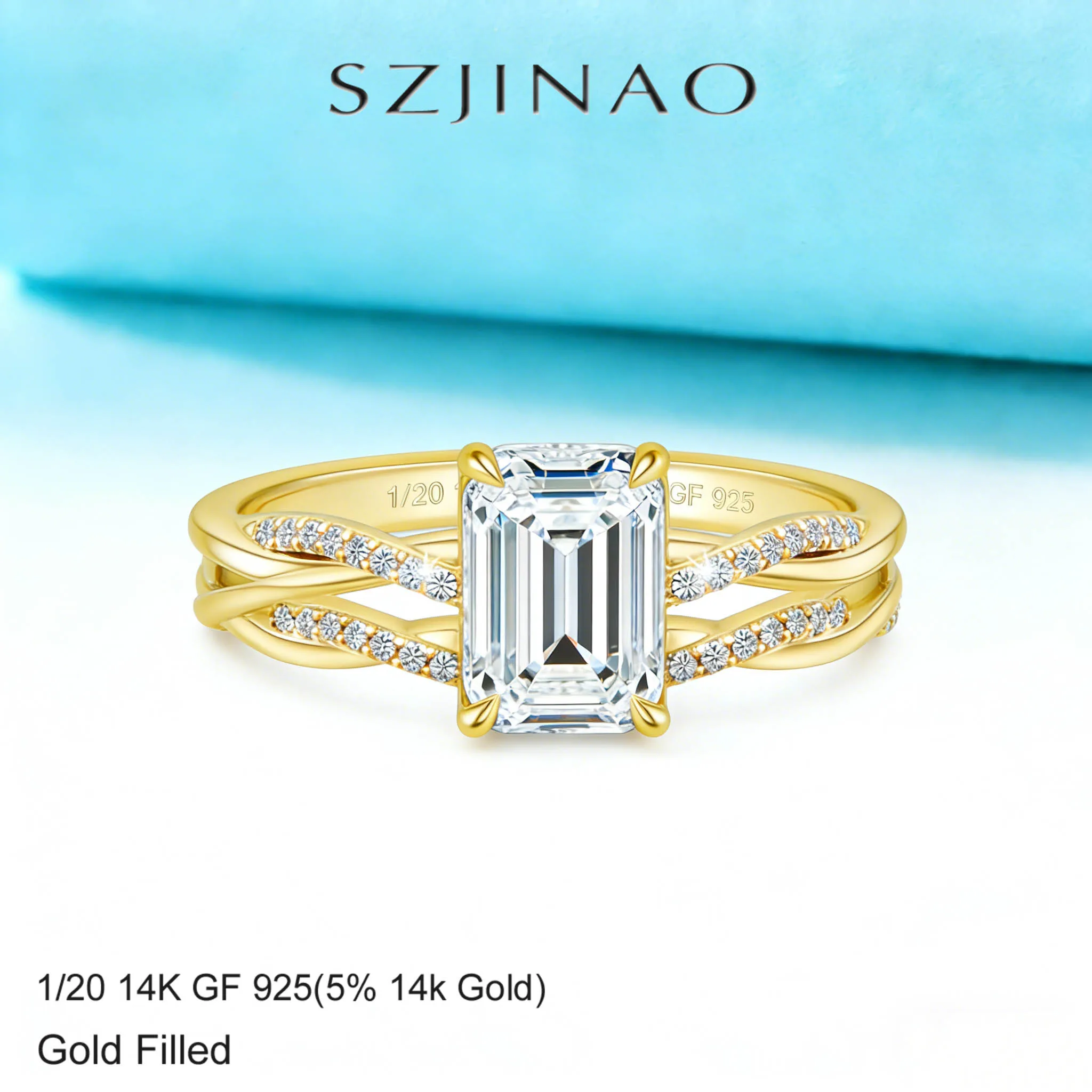 

14K Gold Filled Emerald Cut 3ct Moissanite Ring Set Twisted Double Band Engagement Wedding Ring for Bride Luxury Bridal Jewelry