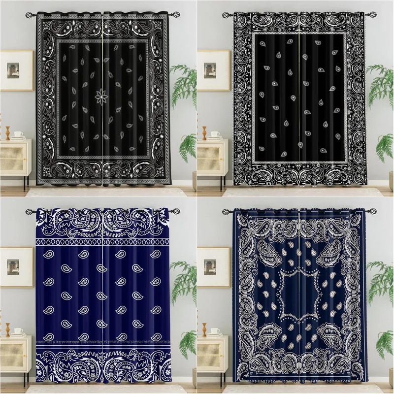Boho Paisley Print Curtains Thermal Insulated Window Drapes Set for Bedroom Living Room Home Decor Light Blocking
