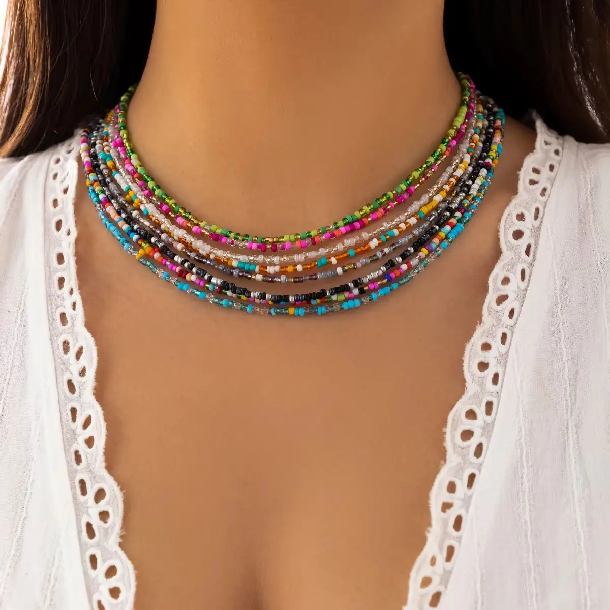 IngeSight.Z Bohemian Colorful Rice Beaded Choker Necklace For Women Handmade Summer Short Collar Clavicle Chains Party Jewelry