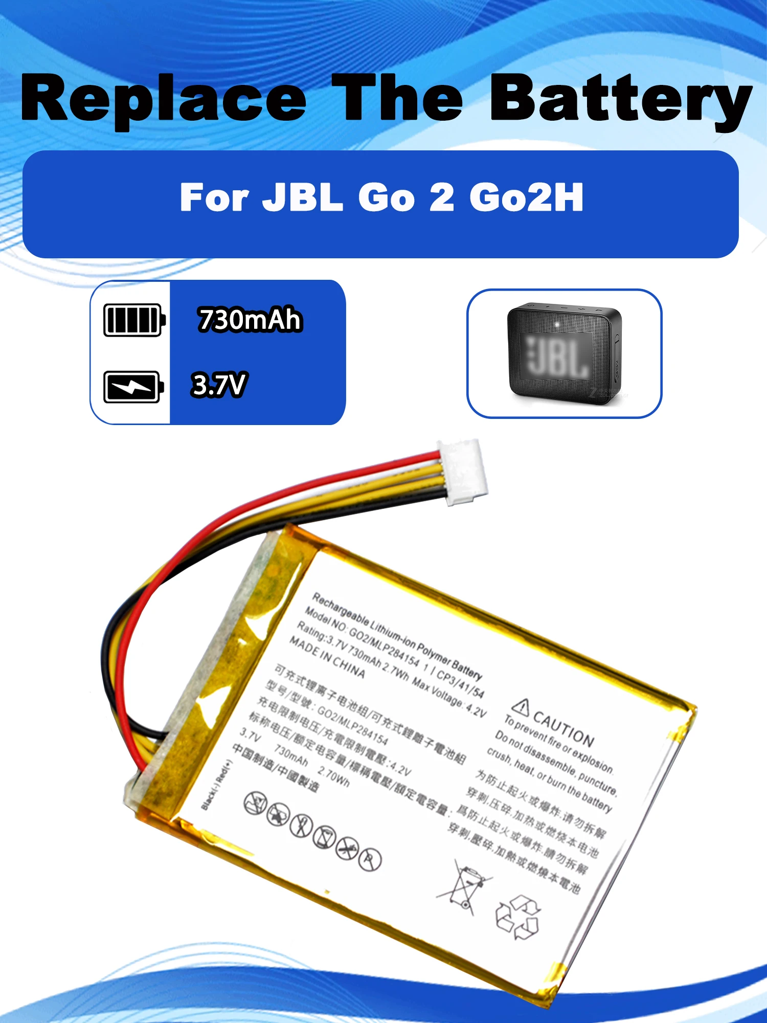 

3,7 в 730 мАч GO2/MLP284154 Сменный аккумулятор для JBL Go 2 Go2H Bluetooth динамик Бесплатные инструменты