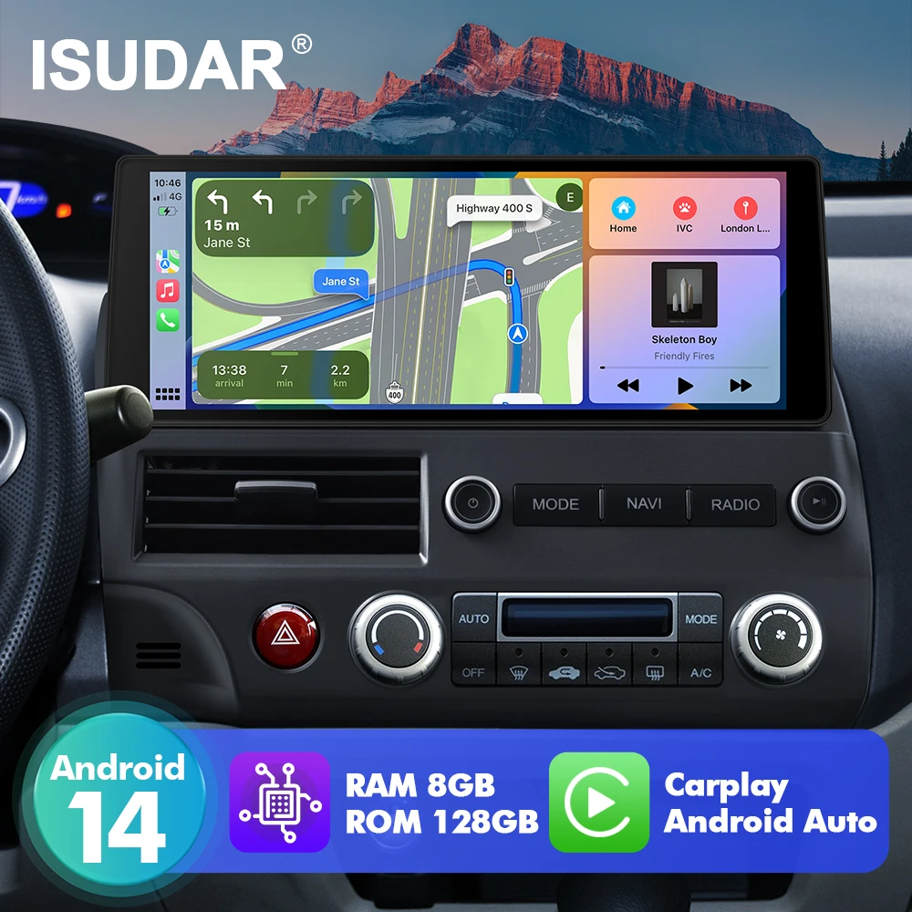 

ISUDAR 12.3" Android 14 Car stereo radio For Honda Civic 8th 8gen 2005-2012 multimedia wireless carplay android auto 8 Core GPS