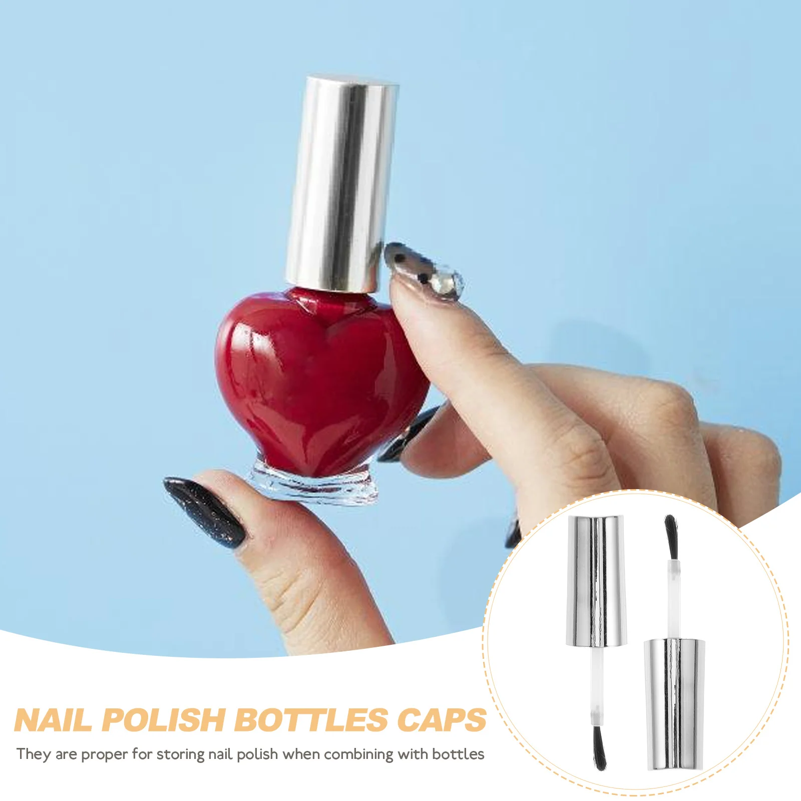 10 Pcs Replacement Cover Container Gels Nail Polish Containers Plastic Rayon Bottle Caps with Brush