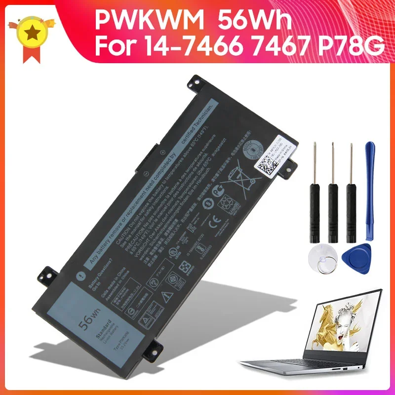 

New Replacement Battery PWKWM for DELL Inspiron14-7466 7467 7000 P78G 7467-D1545B/R D1745B/R 56wh Battery 15.2V