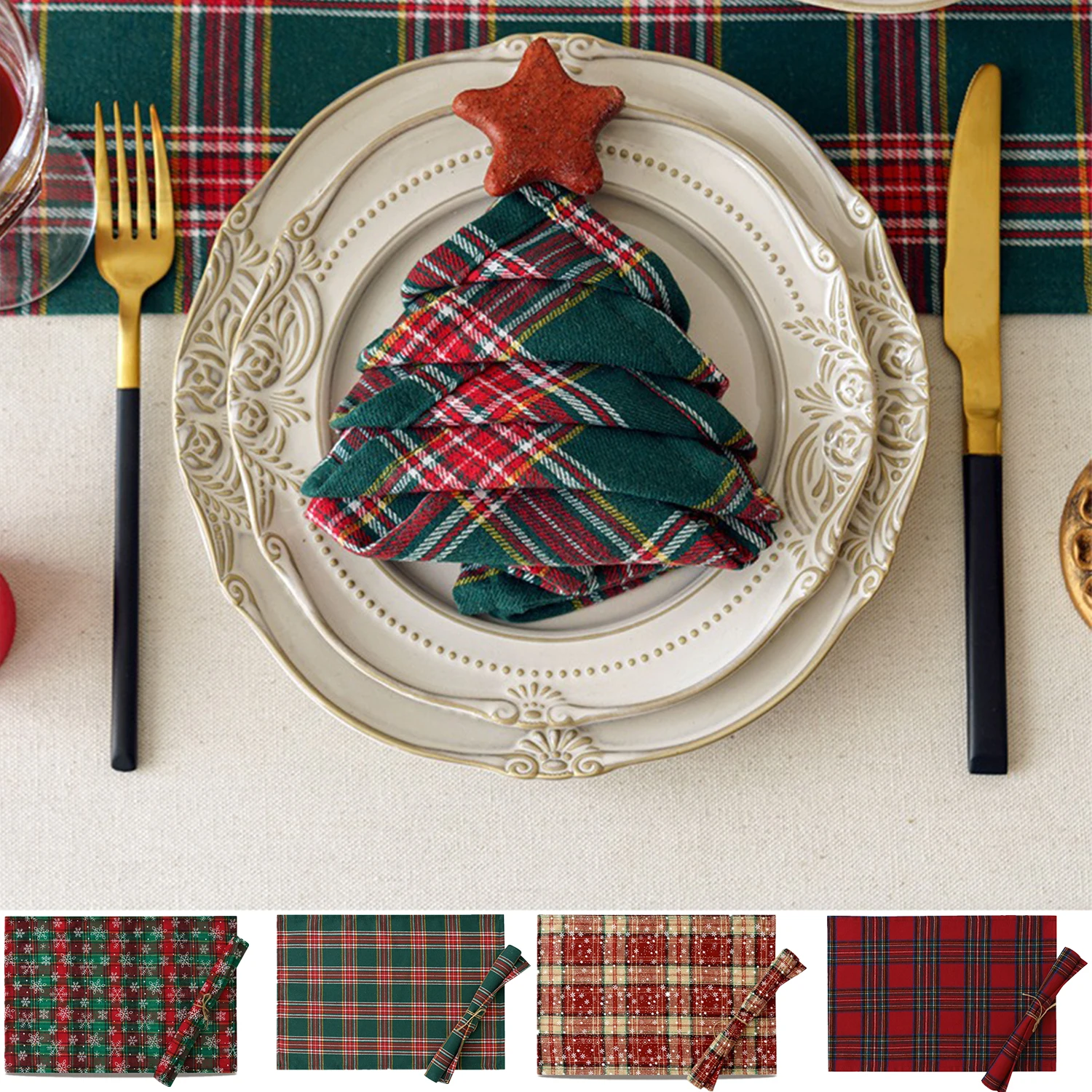 

1 PC Christmas Style Tablecloth Napkins Christmas Table Runner Scottish Plaids Table Cover for Party Home Decoration Tablecloth