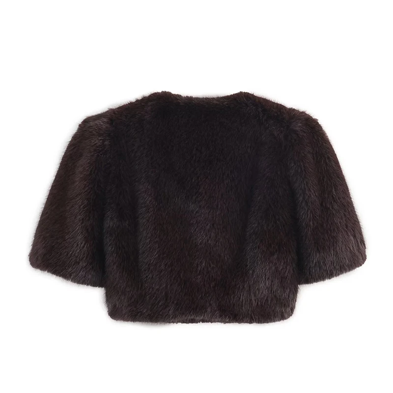 Giacca di pelliccia da donna 2025 Nuovo bottone a manica corta High Street Giacca di pelliccia corta Lady Autunno Inverno Moda Capispalla per il tempo libero