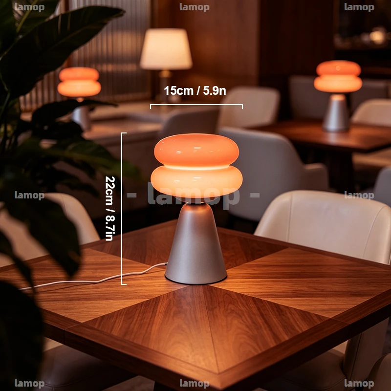 Glass Soft‑Glow Dual‑Stacked‑Oval Taper‑Base Table Lamp Pastoral‑Leisure Casual 3 Tone Mellow Radiance Nightstand Shelf Decor
