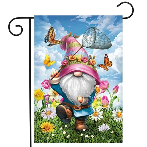 BRIARWOOD SPRINGTIME GNOME BUTTERFLY CATCHER FLOWER MINI GARDEN YARD FLAG NEW HHJ LLG