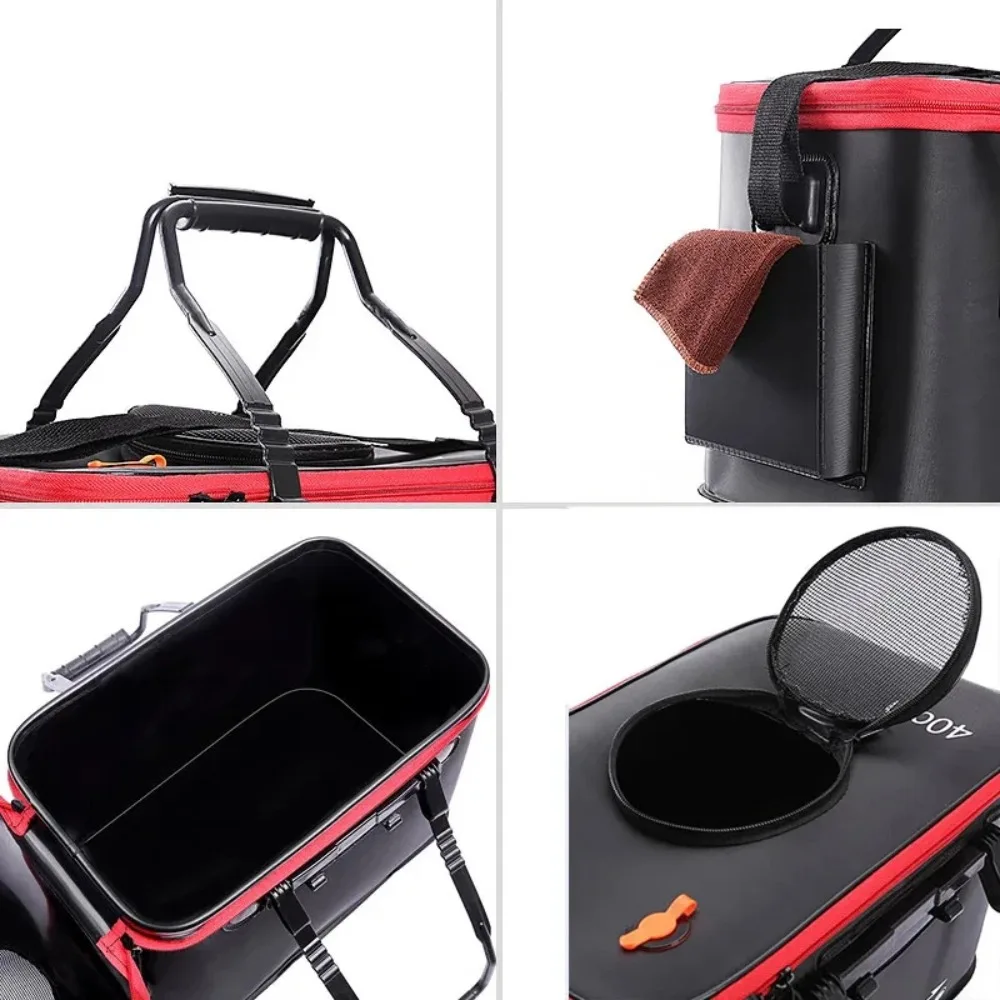 JSFUN EVA Foldable Fishing Bucket Box for Live Fish Oxygen Pump Portable Thick Storage Container Carrier Bag Handle Outdoor