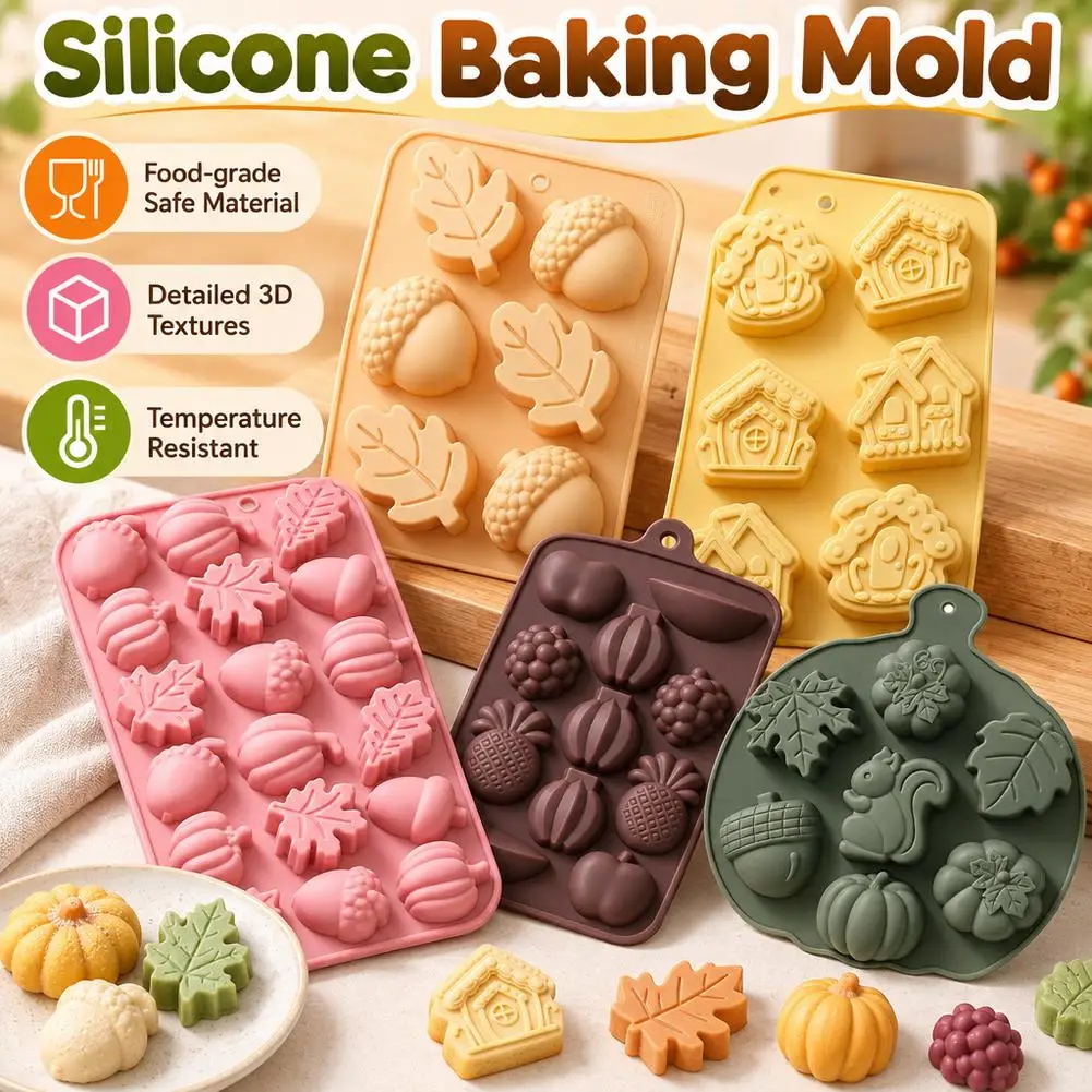 Thanksgiving Pumpkin Leaf Shaped Harvest Silicone Baking Mold Holiday DIY Chocolate Mousse Candy Soap Candle Making Dessert Mold